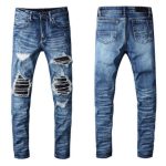 Men's Distressed Denim Hole & Patch Straight Slim Fit Jeans