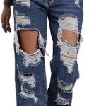Ripped Jeans, Womens, Distressed, high Waisted, Jeans for Women, Trendy, Wide Straight Leg