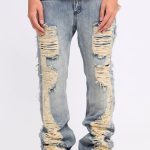 EXTREME RIPPED JEANS Men Straight Leg Jeans