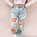 Ripped Casual Denim High-waisted Pants
